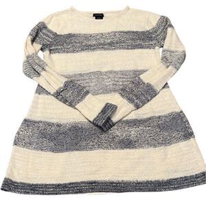 Calvin Klein jeans szS LS grey & white striped sweater sheer back panel EUC